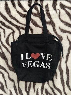 I Love Vegas Black Mini Tote Bag with Red Heart Print